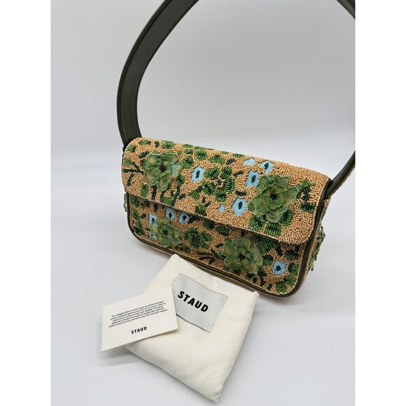 STAUD Tommy beaded floral shoulder bag + Dust bag Green Moss Tapestry - Picture 9 of 16